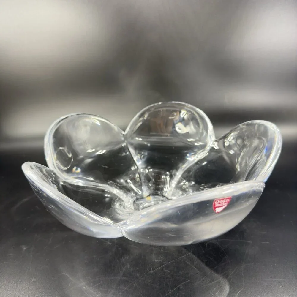 Vintage Orrefors Clear Tulip Petal Flower Shaped Bowl Dish Centerpiece W Label‎